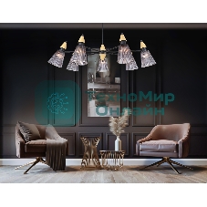 Люстра Ambrella light LH58116/7 BK/LW/SM черный/светлое дерево/дымчатый E14*7 max 40W D750*390