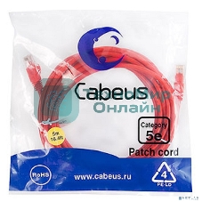 Шнур коммутационный Cabeus, Cat.5e, неэкр., U/UTP, RJ45/RJ45, LSZH, AWG24, 5м, красный