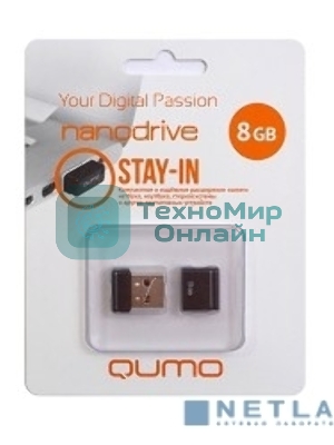 Флешка USB 2.0 QUMO 8Gb, NANO QM8GUD-NANO-B черный