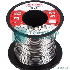 Припой без канифоли ПОС-61 Rexant, 100 г, Ø0,8 мм, (олово 61%, свинец 39%), катушка