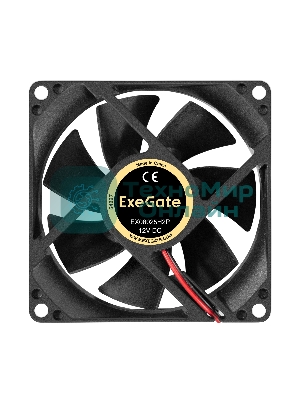 Вентилятор 12В DC ExeGate EX08025H2P (80x80x25 мм, Hydraulic bearing (гидродинамический), 2pin, 2200RPM, 22dBA)