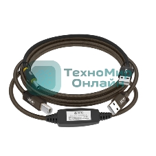 Кабель активный GCR 5.0m USB 2.0, AM/BM, черно-прозрачный, с усилителем сигнала, разъем для доп.питания, 28/24 AWG