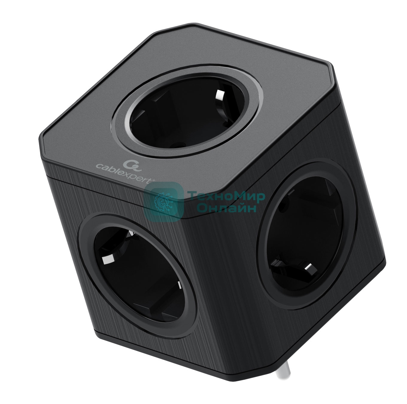 Тройник Cablexpert Tower 5р, CUBE-5-16-B, 16А, заземл, черный, коробка