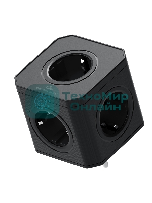 Тройник Cablexpert Tower 5р, CUBE-5-16-B, 16А, заземл, черный, коробка