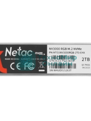 Накопитель SSD Netac NV3000, 2Tb, PCIe 3.0 x4, M.2 2280, NVMe, R/W 3100/2100, с радиатором