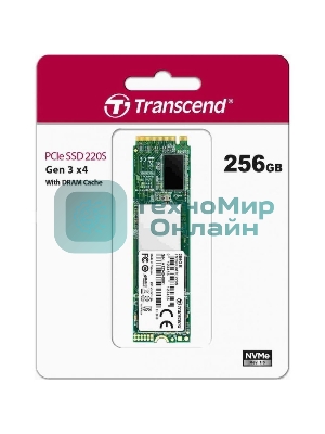 Накопитель SSD Transcend MTE220S SSD 256GB, 3D TLC, M.2 (2280), PCIe Gen 3.0 x4, NVMe, R3300/W1100, TBW 550