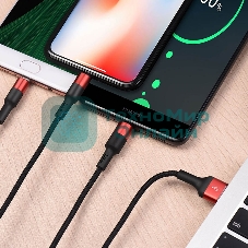 Кабель HOCO USB X26 Xpress 3 в 1 для Lightning, Micro USB, Type-C, 2.0A, 1 м, черный с красным