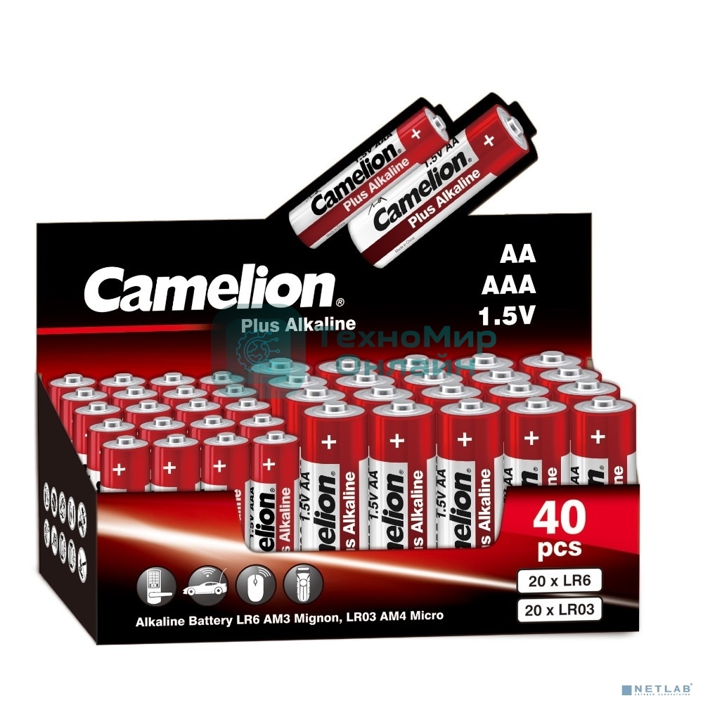 Батарейки Camelion Plus Alkaline COMBO40 (20LR6 + 20LR03-CB, 1.5В) (40 шт. в уп-ке)