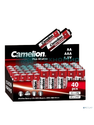 Батарейки Camelion Plus Alkaline COMBO40 (20LR6 + 20LR03-CB, 1.5В) (40 шт. в уп-ке)