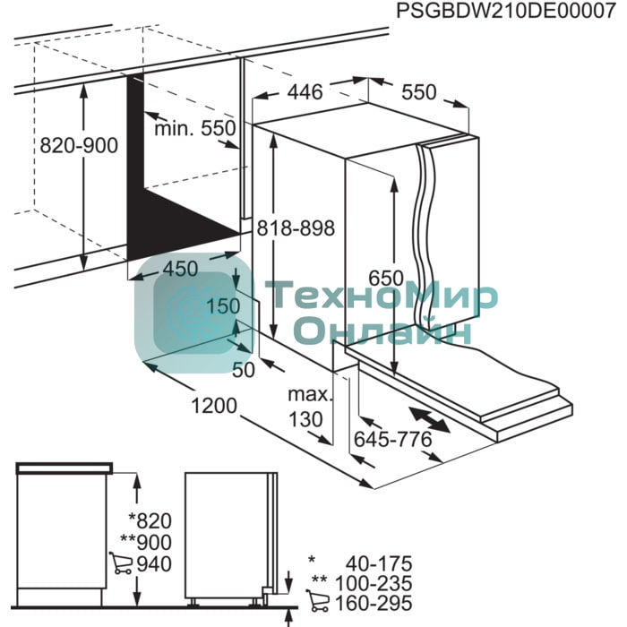 Встраиваемая посудомоечная машина ELECTROLUX EEG63410L/Встраиваемая узкая посудомоечная машина, загрузка на 10 комплектов посуды, сенсорное управление, 8 программ, 44.6x55x82 см, черный, сушка: стандартная (конденсация), индикация на полу: проекция дисплея