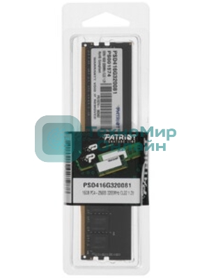 Оперативная память Patriot Signature, DDR4, 16GB (1x16 GB), 3200 MHz, CL22, DIMM