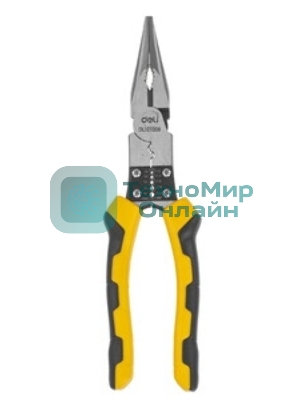 Удлиненные плоскогубцы многофункциональные Deli DL101008 220мм, (зажим/резка/зачистка/обжим), сталь Cr-V, двухкомпонентная рукоять