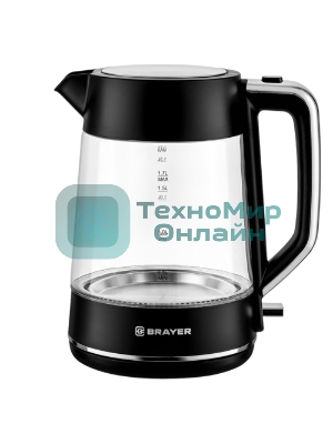 Электрочайник BRAYER BR6102 черный, 1.7 л, 2200 Вт, скрытый нагревательный элемент