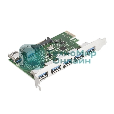 Контроллер ExeGate EXE-317 PCI-E 2.0, 5*USB 3.0 ext + 2*USB 3.0 int, разъем доп.питания (OEM)