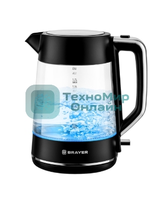 Электрочайник BRAYER BR6102 черный, 1.7 л, 2200 Вт, скрытый нагревательный элемент