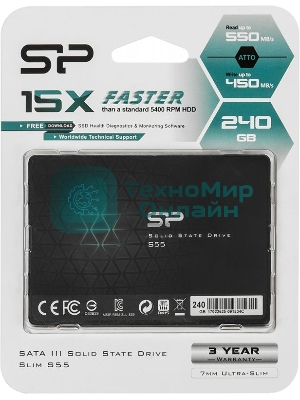 Накопитель SSD SiliconPower Slim S55, 240Gb, SATA, 2.5