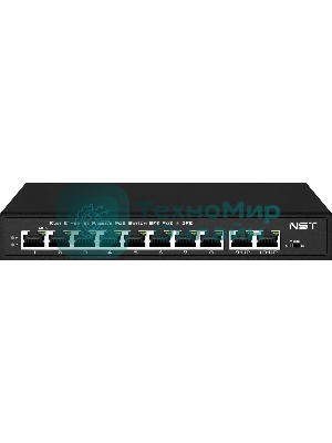 Kоммутатор Passive PoE NST NS-SW-8F2F-P/A - Fast Ethernet на 10 портов. Порты: 8 х FE (10/100 Base-T, 52V 4,5(+) 7,8(–)) совместимы с PoE (IEEE 802.3af/at), 2 x FE (10/100 Base-T) Uplink. Мощность PoE на порт - до 30W.