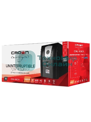 Источник бесперебойного питания Crown CMU-1000X (1000VA/600w; Off-Line; 2 х Euro с резервным питанием и фильтрацией; 12V7AH х 2; Металл)