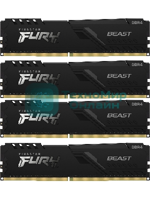 Оперативная память Kingston Fury Beast, DDR4, 32GB (4x8GB), 3600MHz, CL17, DIMM, с радиаторами, черный