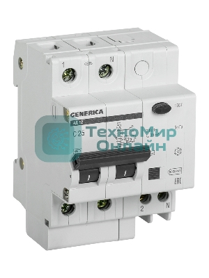 Выключатель автоматический дифференциального тока 2п 25А 30мА АД12 GENERICA IEK MAD15-2-025-C-030