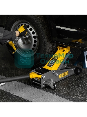 Домкрат гидравлический подкатной Denzel 3 т, 125-470 мм, быстрый подъем, проф.