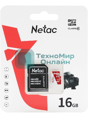 Флеш карта Netac P500 ECO 16Gb MicroSDHC C10 up to 80Mb/s, retail pack with SD Adapter