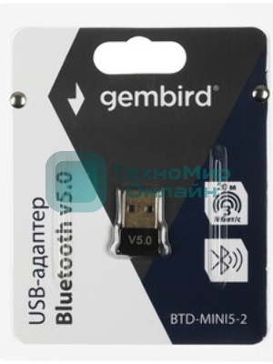 Адаптер Bluetooth Gembird, BTD-MINI5-2, ультратонкий корпус, v.5.0, 10 м, USB