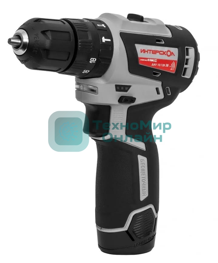 Дрель-шуруповерт ИНТЕРСКОЛ ДАУ-10/12В 38 МиниМАКС, 12 В, 2,5 Ач, 38 Нм, бесщеточный
