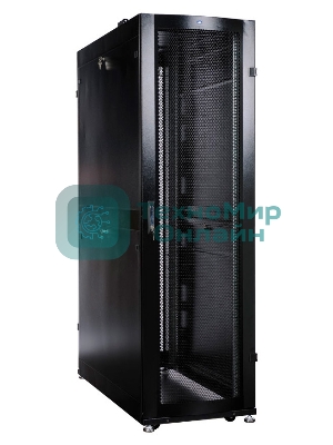 Шкаф серверный ПРОФ напольный 48U (600x1000) дверь перфор., задние двойные перфор., черный, в сборе (ШТК-СП-48.6.10-48АА-9005) (1 коробка)