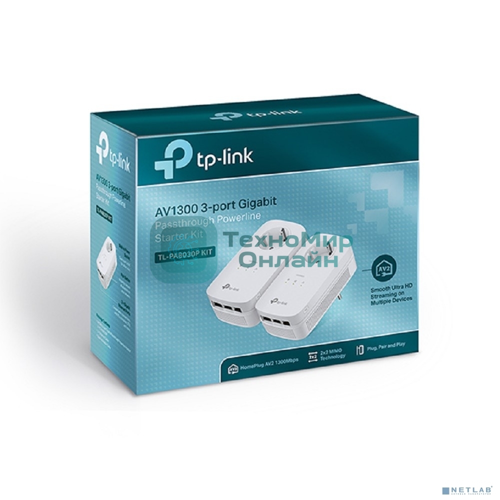 Комплект гигабитных Powerline-адаптеров со встроенной розеткой TP-Link TL-PA8030P KIT AV1300