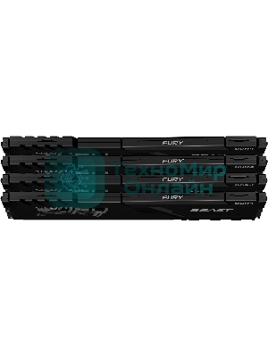 Оперативная память Kingston Fury Beast, DDR4, 64GB (4x16GB), 3200MHz, CL16, DIMM, радиатор, черный