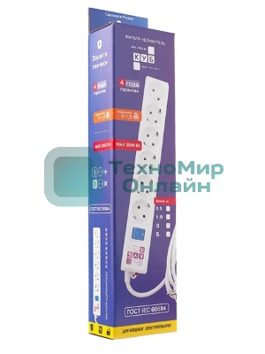 Сетевой фильтр Power Cube 1,9 м 6 розеток (белый) 16B/3,5 кВт