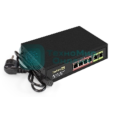 Коммутатор неуправляемый ExeGate EDGS-1006D.4PoE-65W (6-портовый гигабитный UTP 10/100/1000 Base-T: 4 порта IEEE 802.3af (PoE), мощность PoE: 15,4W, суммарно 65W, 2 порта RJ45 uplink, настенный/настольный, металлический корпус)