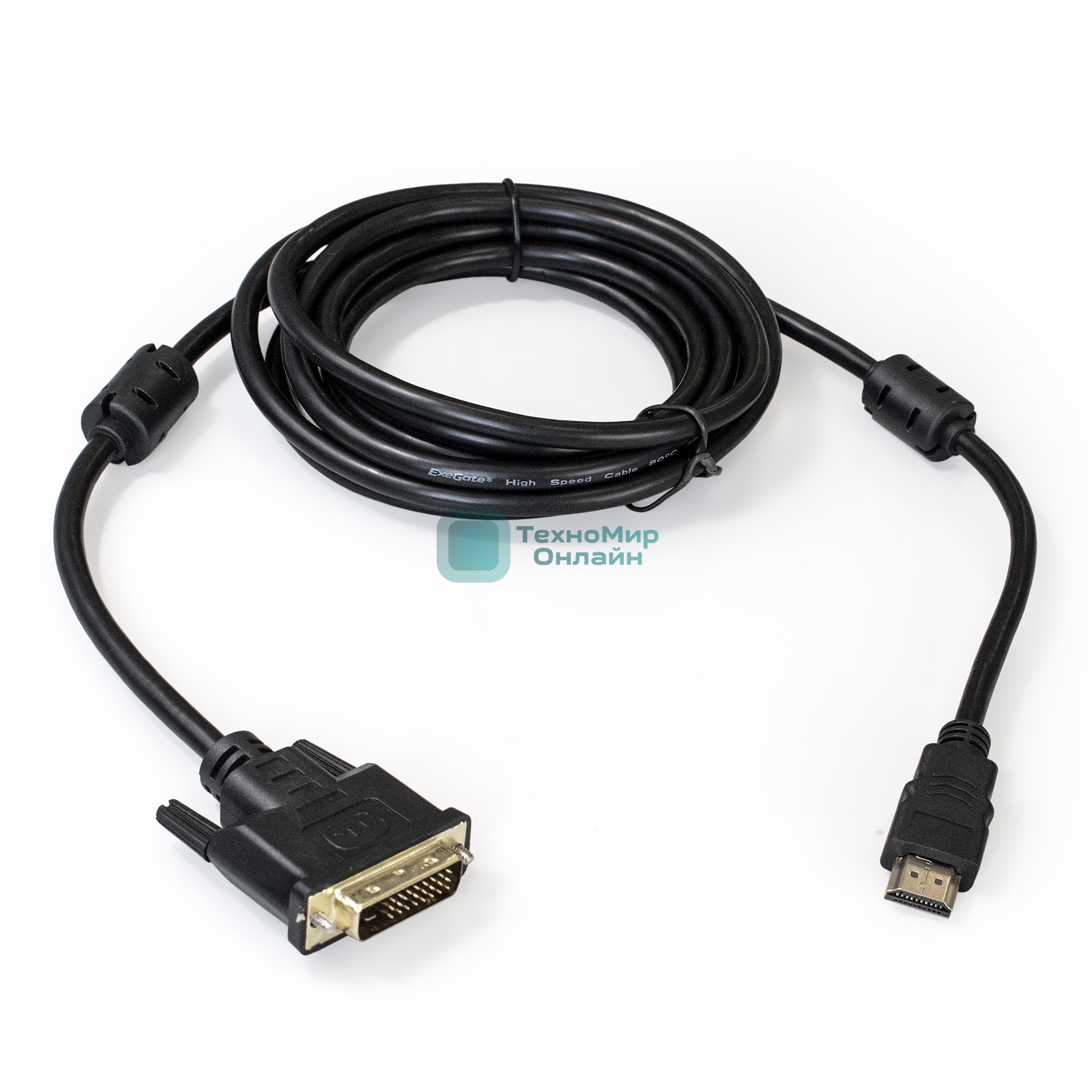 Кабель ExeGate EX284907RUS HDMI-DVI ExeGate EX-CC-HDMIM-DVIM-3.0 (19M/25M, dual link, 3м, 2 фильтра, позолоченные контакты)