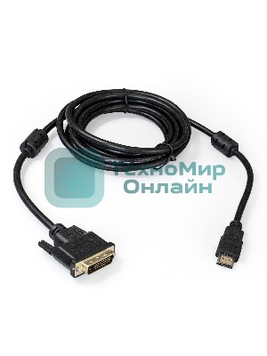 Кабель ExeGate EX284907RUS HDMI-DVI ExeGate EX-CC-HDMIM-DVIM-3.0 (19M/25M, dual link, 3м, 2 фильтра, позолоченные контакты)