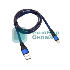 Кабель Rexant USB-Lightning 2.4 A, 1 м, синяя нейлоновая оплетка