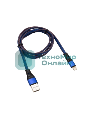 Кабель Rexant USB-Lightning 2.4 A, 1 м, синяя нейлоновая оплетка