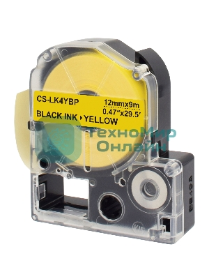 Картридж ленточный Cactus CS-LK4YBP черный шрифт, желтый фон (12 мм, 9 м) для Epson LW300/LW400/LW700/LW600P/LW1000P/K400/Z700/Z900