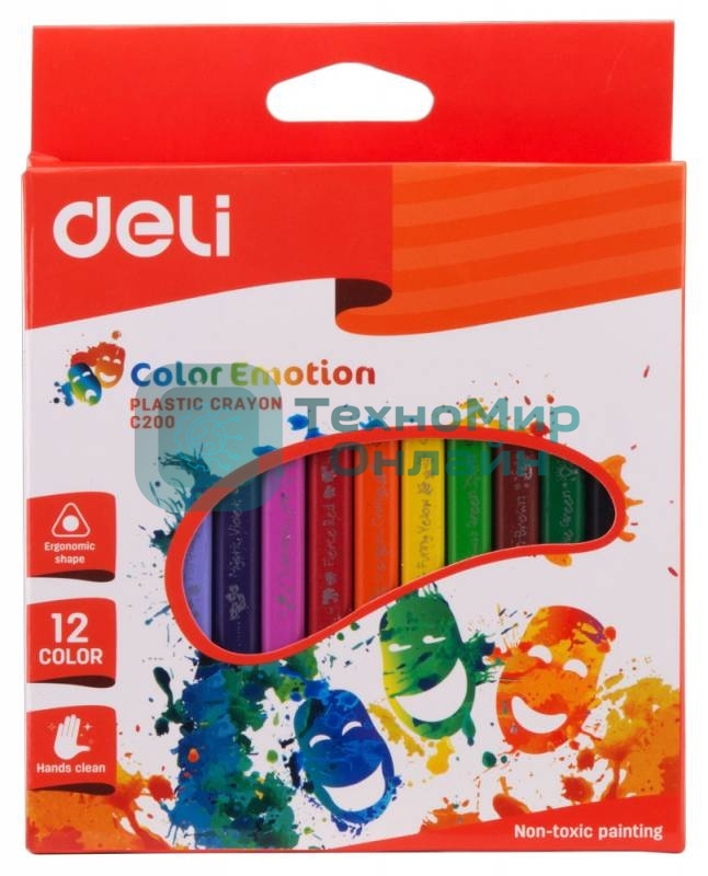 Мелки восковые Deli EC20000 трехгранные 12 цветов, коробка с европодвесом
