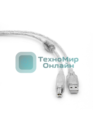 Кабель Cablexpert USB2.0 Pro, AM/BM, 0,75м, экран, 2 феррит.кольца, прозрачный (CCF-USB2-AMBM-TR-0.75M)