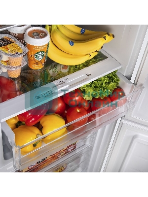 Холодильник Maunfeld MFF144SFW белый глянц. двухкамерный 154/52л морозилка снизу, ручная разморозка