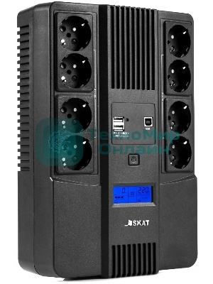 Источник бесперебойного питания Бастион SKAT-UPS 800-AID-IN-1x9-8 ИБП 220В 480Вт, LCD, АКБ 1x 9А·ч, line interactive, мод.синус, 8хSchuko,2xUS (8933)