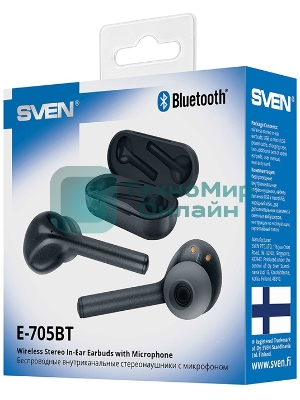Наушники TWS SVEN E-705BT черный, внутриканальные, Bluetooth, до 4 ч