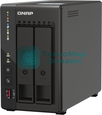 SMB QNAP TS-253E-8G NAS, 2-tray w/o HDD. 2xHDMI-port. 4-core Celeron J6412 2-2.6 GHz, 8Gb DDR, 2x2.5Gb LAN, 2 x M.2 2280 PCIe Gen 3 x2, 2x USB 3.2 Gen 2 (10Gbps) Port, 2x USB 2.0 port