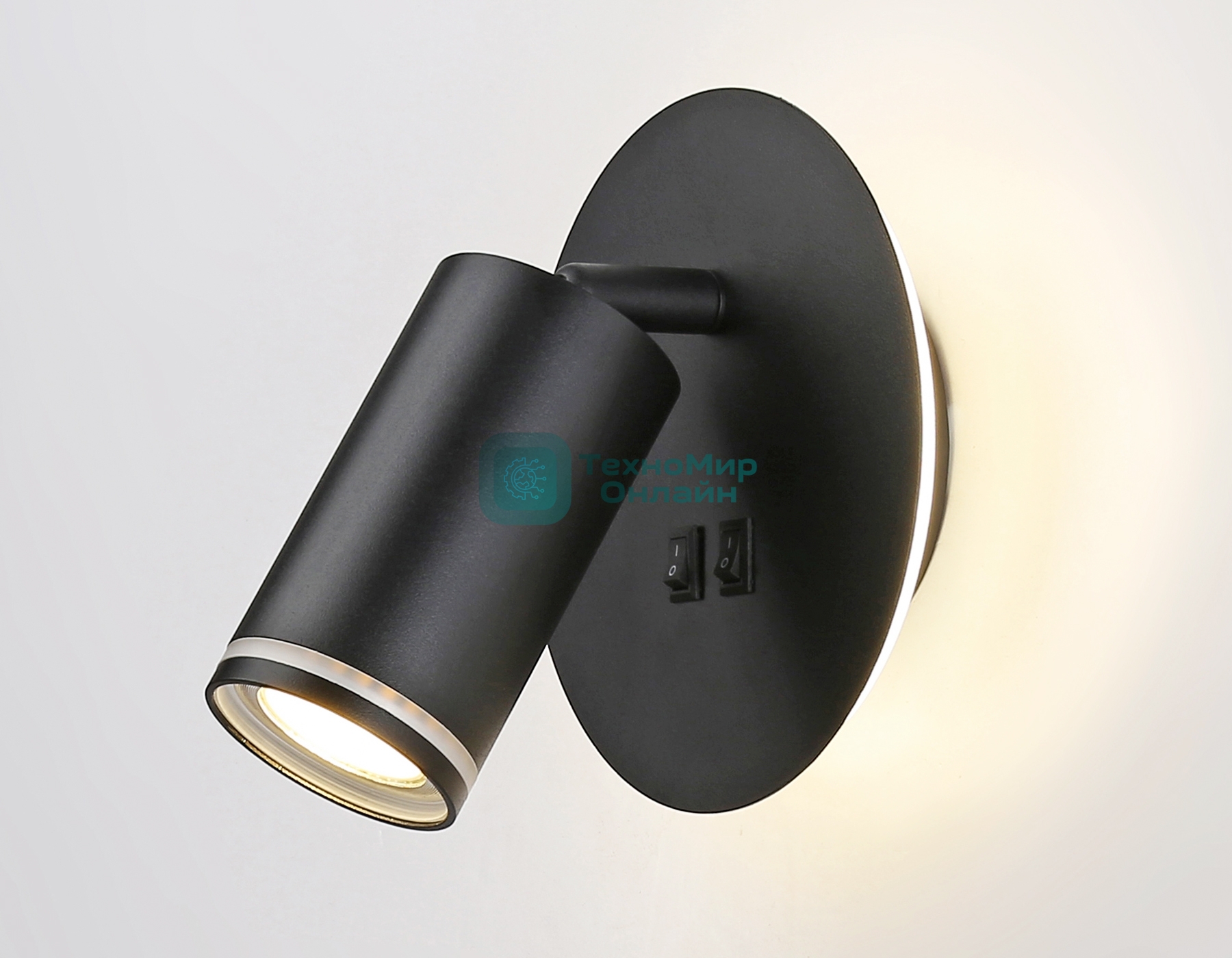 Настенный светильник с выключателем Ambrella light FW2463 BK черный GU10 max 12W+LED 4200K 7W D145*150