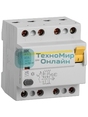 Выключатель дифференциального тока (УЗО) IEK MDV10-4-040-300 УЗО ВД1-63 4Р 40А 300мА IEK