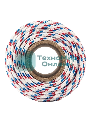 Фал плетеный Сибртех полипр. 16-прядный с полипр. серд. 8 мм, бухта 100 м, 520 кгс