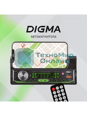 Автомагнитола Digma MCP-414, 1 DIN, Bluetooth, USB Type-A, AUX, пульт ДУ