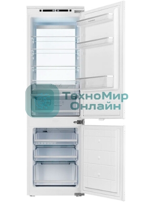 Встраиваемый холодильник Kuppersberg RBN 1760, High-Tech, объем 237 л, скользящий фасад, электронное управление, No Frost, антибактериальный пластик, звуковой сигнал при открытой дверце, перенавешиваемые двери, LED освещение, уровень шума 41 дБ, энергоэффективность А+, белый
