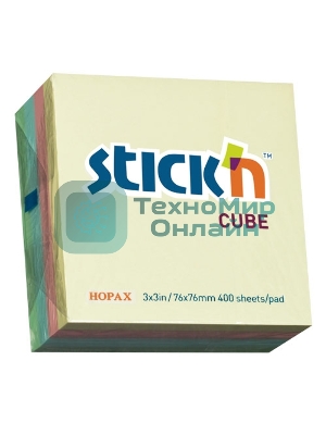 Блок самоклеящийся бумажный Stick`n 21013 76x76 мм, 400 листов, 70 г/м2, пастель, 4 цвета в упаковке